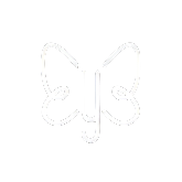 White lettered butterfly with the letters "E, Y, B"
